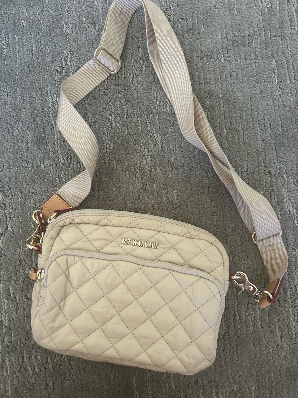 MZ Wallace Quilted Crossbody Bag in Beige